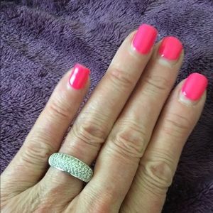 Vintage Solid 14Kt White gold 6 Row Natural Pave Diamonds Band Ring, 8